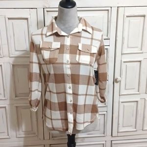 NWT New York Laundry small plaid shirt, Brian white